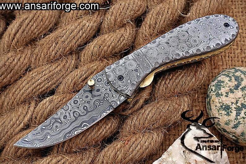 Damascus steel rain drop  pocket knife