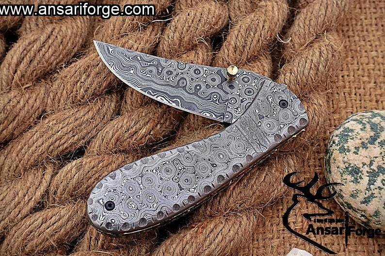 Damascus steel rain drop  pocket knife