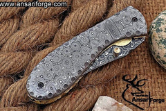 Damascus steel rain drop  pocket knife
