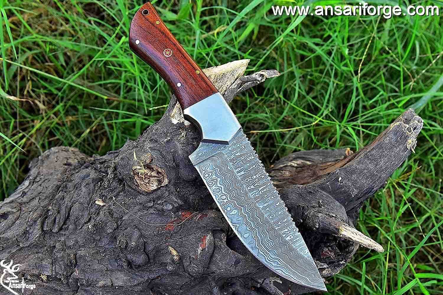 Ansari Forge Damascus steel Knife – Handmade with Genuine Cowhide Leather Sheath.