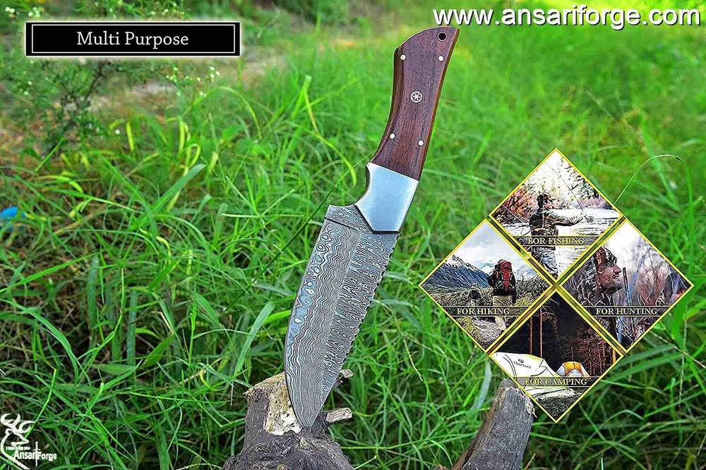 Best Damascus Hunting Knife for Sale – Hand-Forged 1095 & 15n20 Steel Blade.