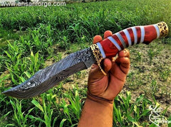 Custom Made Damascus Bowie Hunting Knife