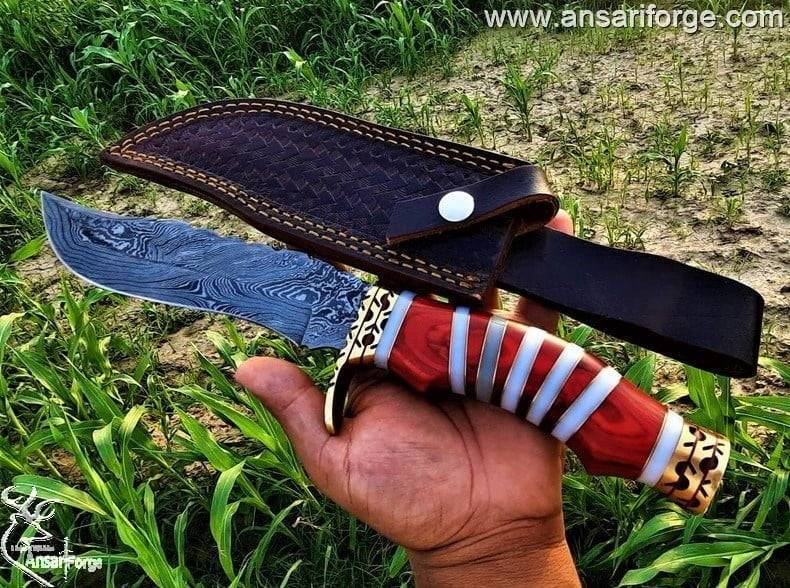 Custom Made Damascus Bowie Hunting Knife