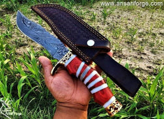 Custom Made Damascus Bowie Hunting Knife