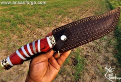 Custom Made Damascus Bowie Hunting Knife