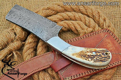 Damascus stag handle cleaver hunting knife - Black Friday Sale