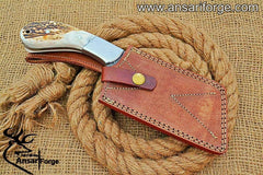 Damascus stag handle cleaver hunting knife - Black Friday Sale