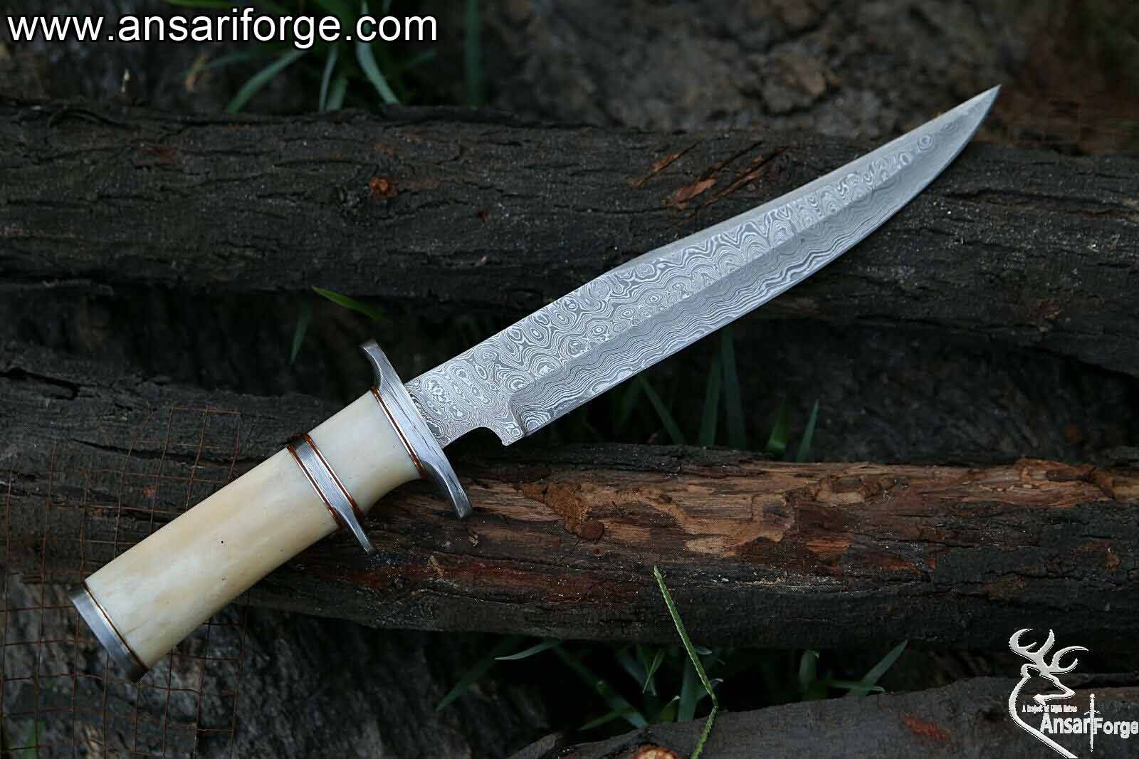 Handmade Damascus Steel Sub Hilt Bone Handle Bowie Knife With Sheath