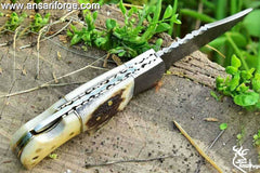 Handmade Damascus Pocket Knife.