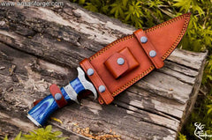 LTQSA Knives Handmade Damascus Bowie Knife 15 " inches Sub hilt Tactical Hunting Knife With Leather Sheath