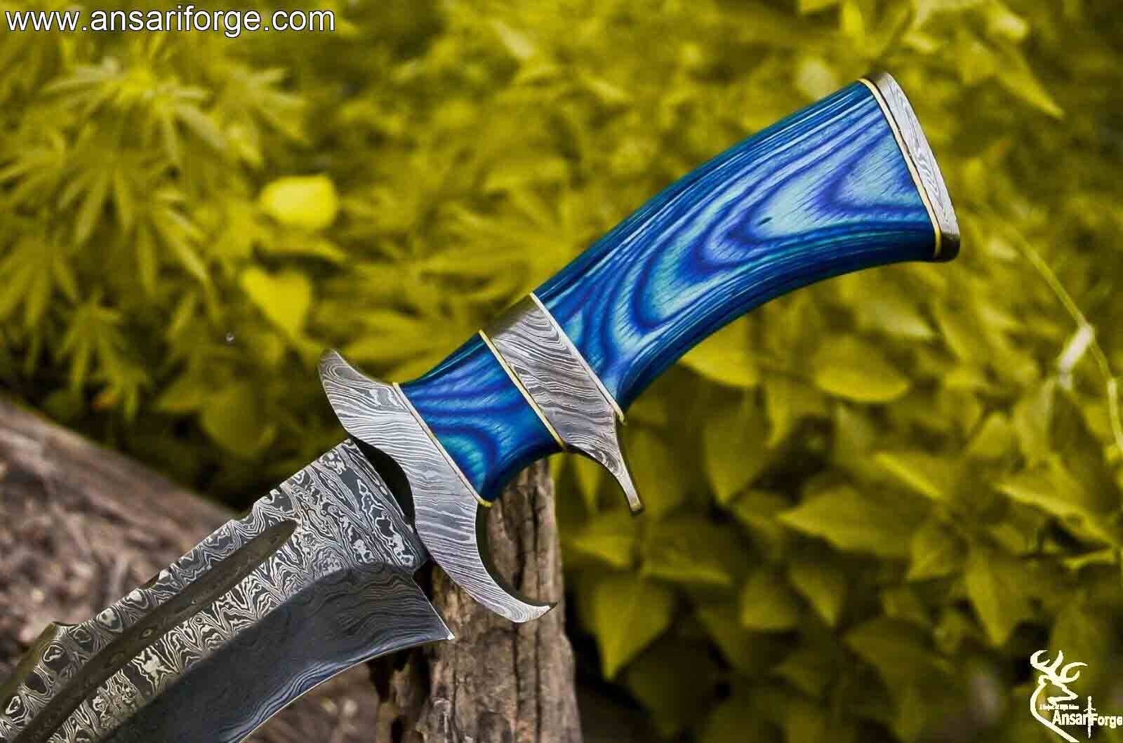 LTQSA Knives Handmade Damascus Bowie Knife 15 " inches Sub hilt Tactical Hunting Knife With Leather Sheath