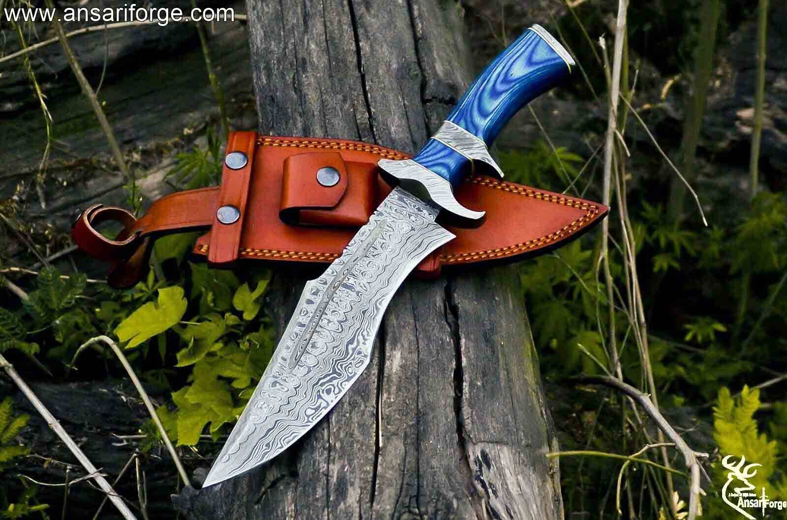 LTQSA Knives Handmade Damascus Bowie Knife 15 " inches Sub hilt Tactical Hunting Knife With Leather Sheath