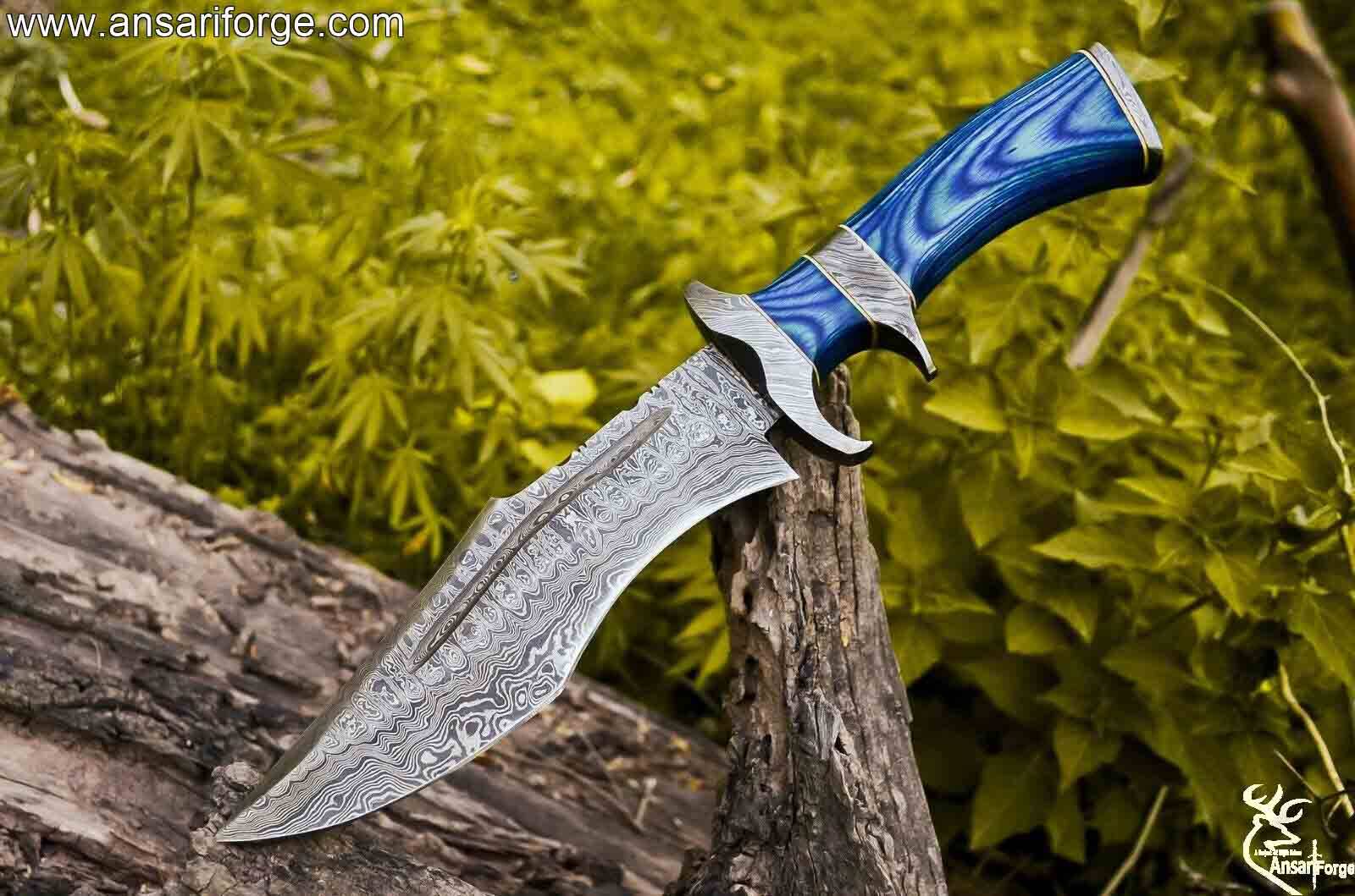 LTQSA Knives Handmade Damascus Bowie Knife 15 " inches Sub hilt Tactical Hunting Knife With Leather Sheath