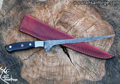 Best fillet knife with genuine leather sheath and stainless steel bolsters.