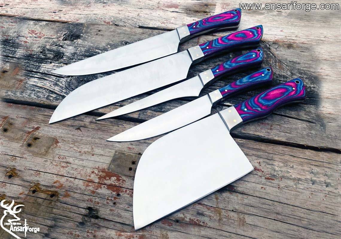 Ansari Forge 5 Piece Chef's Knife Set, Ergonomically Designed, Professional Grade 440c Steel Chef Knives, Great addition to any kitchen
