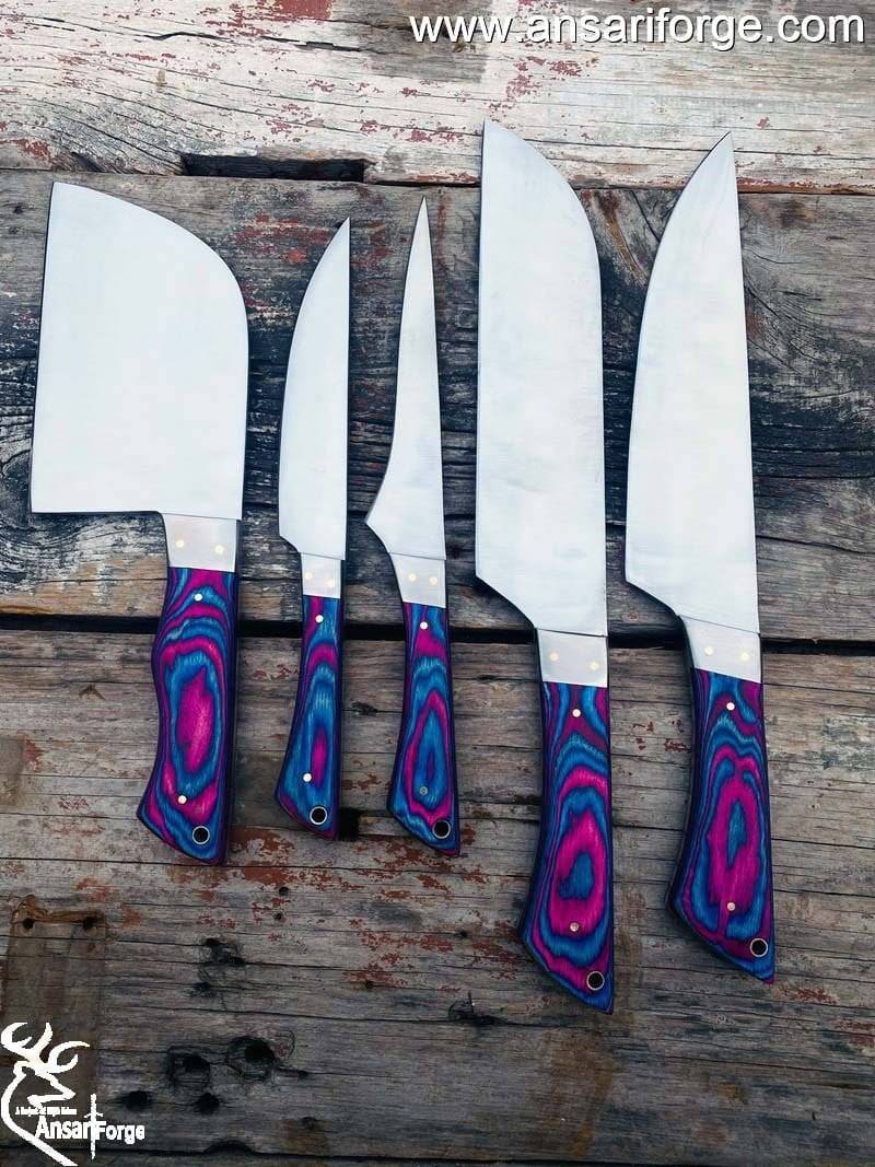 Ansari Forge 5 Piece Chefs Knife Set, Ergonomically Designed, Professional Grade 440c Steel Chef Knives, Great addition to any kitchen