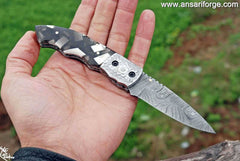 EDC Classic Damascus Folding Camping Pocket Knives with Liner Lock, Custom resin handle ,Gifts/Collections | Ansari Forge