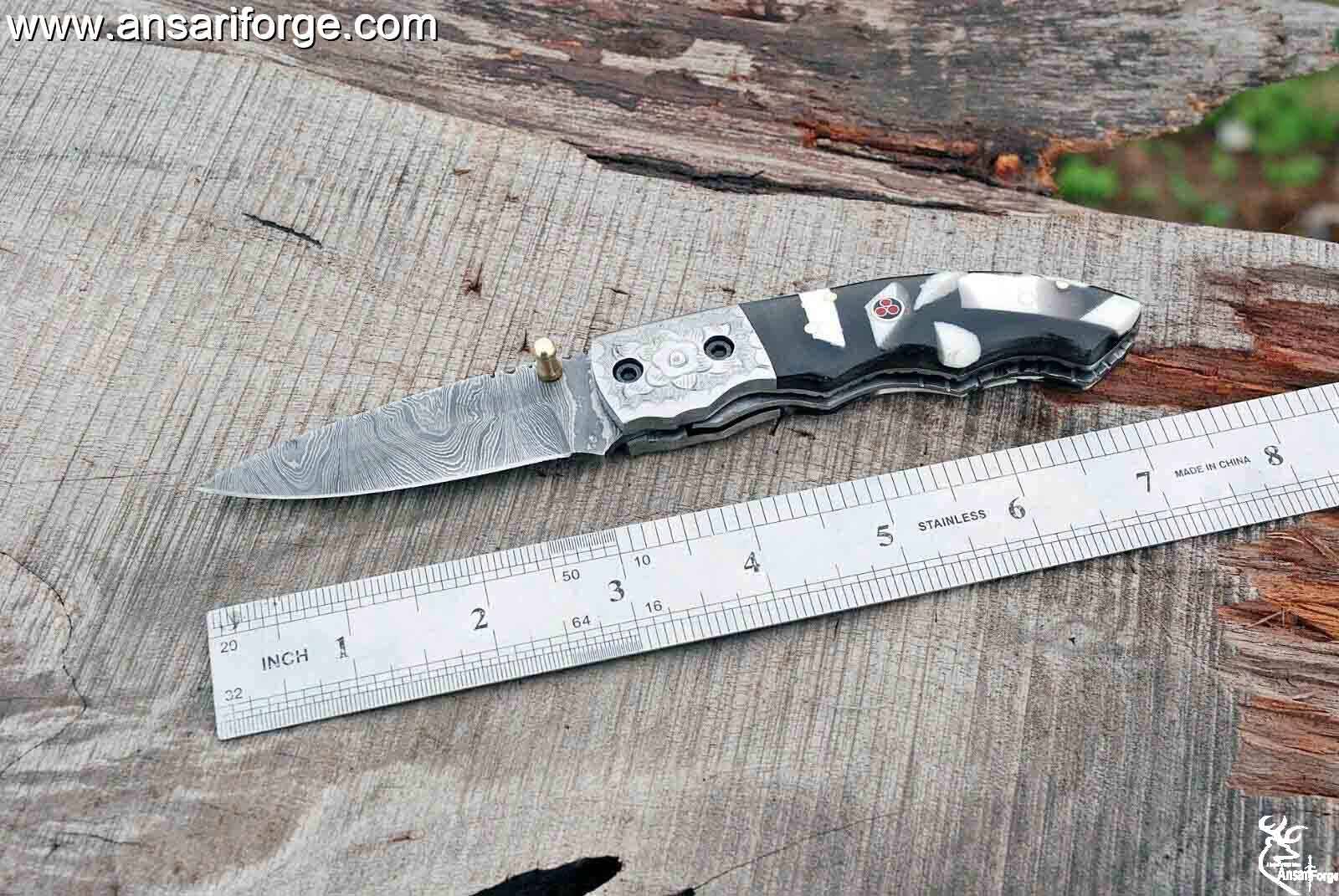 EDC Classic Damascus Folding Camping Pocket Knives with Liner Lock, Custom resin handle ,Gifts/Collections | Ansari Forge
