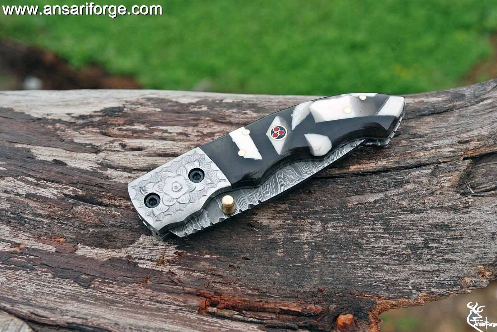 EDC Classic Damascus Folding Camping Pocket Knives with Liner Lock, Custom resin handle ,Gifts/Collections | Ansari Forge