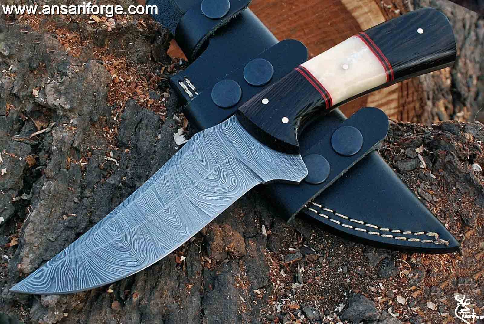 Handmade Damascus steel hunting knife with leather sheath custom knife tactical survival knives