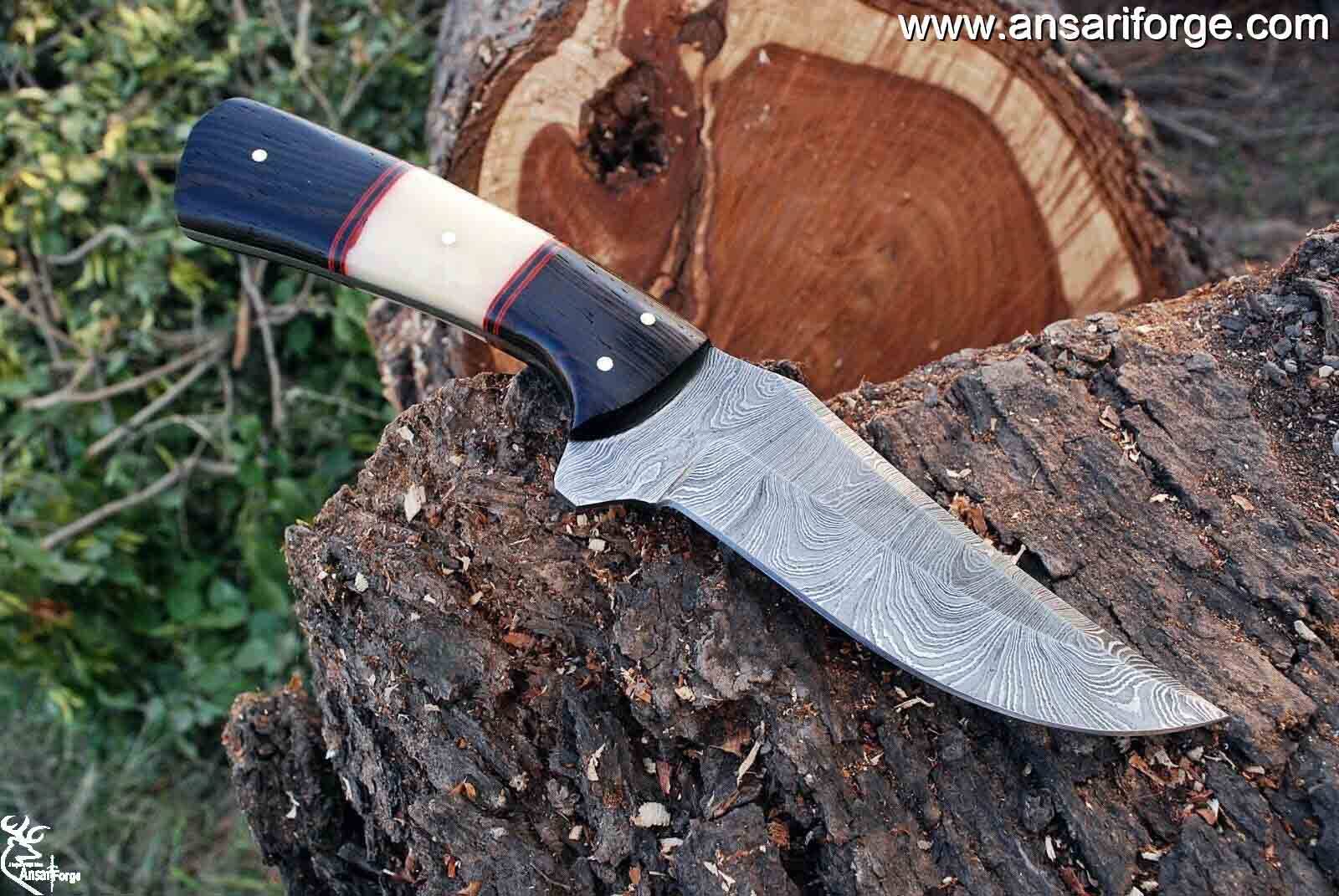 Handmade Damascus steel hunting knife with leather sheath custom knife tactical survival knives