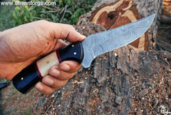 Handmade Damascus steel hunting knife with leather sheath custom knife tactical survival knives