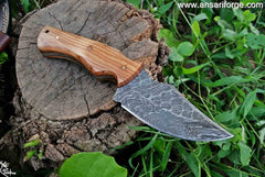 Damascus steel hunting knife with leather sheath - 8.0 " inches custom knife wood handle