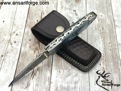 Damascus Folding Pocket Knife Handmade with Clip for Men, Damascus Hunting Knife EDC Knife with Liner Lock for Outdoor Survival Camping Collection, Bone Handle