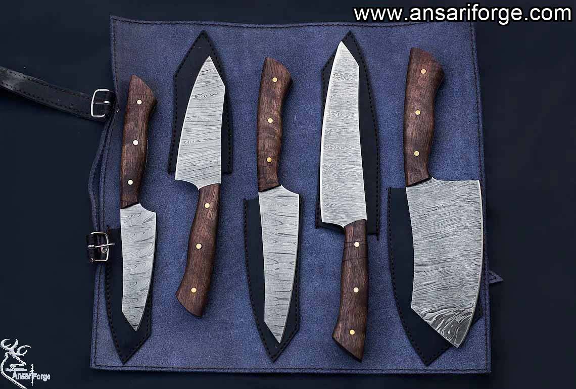 Damascus Chef Knife Set With Roll Bag