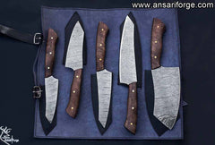 Damascus Chef Knife Set With Roll Bag