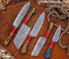 Custom handmade Forged Damascus steel Chef Knife Set 5 kitchen knives With Case / Roll bag