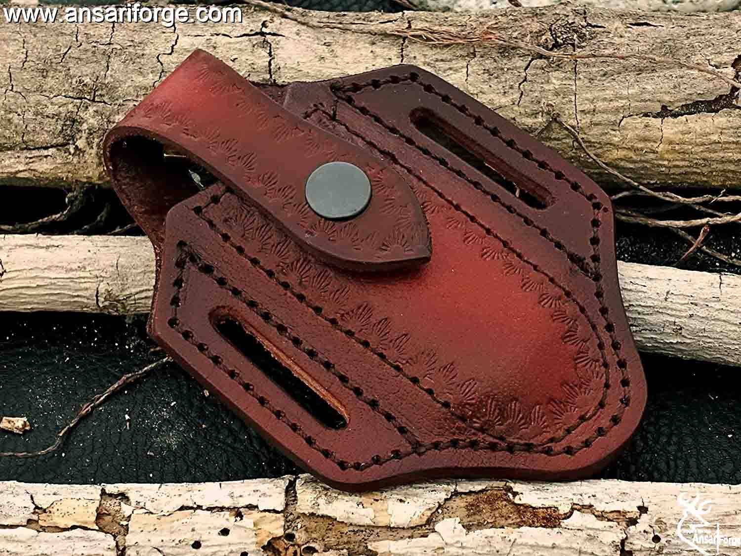 Back Lock Handmade Folding knife Pocket knife Damascus Steel Blade Back Lock Bull Horn Handle Engraved Bolsters Leather Sheath