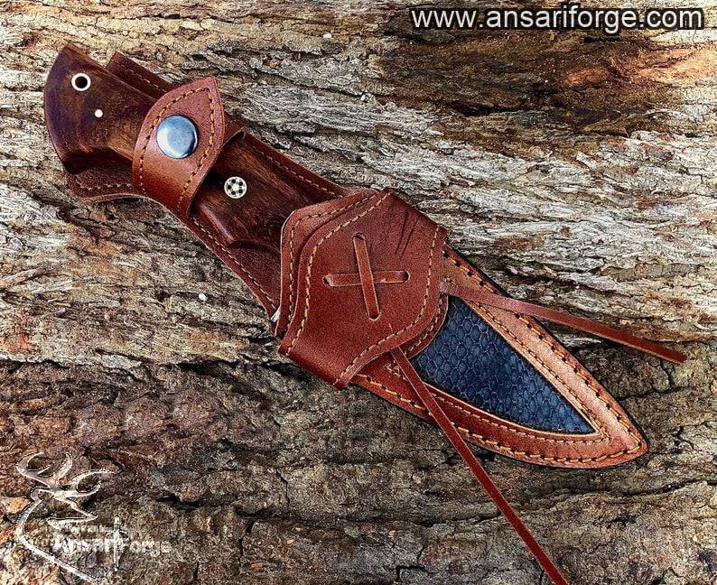 Personalized hand forged Damascus steel hunting knife