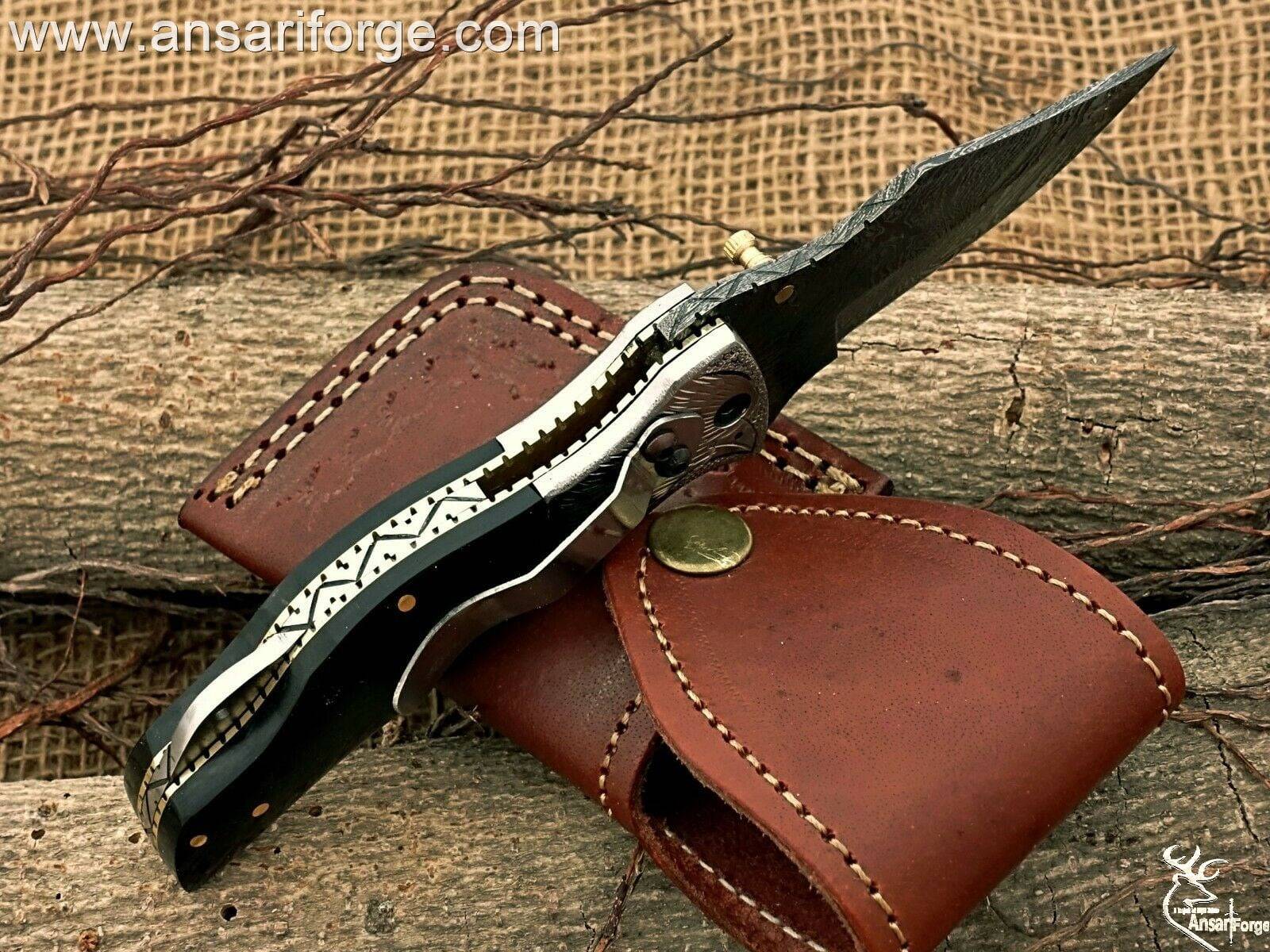 File Work Detailing on Stainless Steel Spine of Folding Pocket Knife.