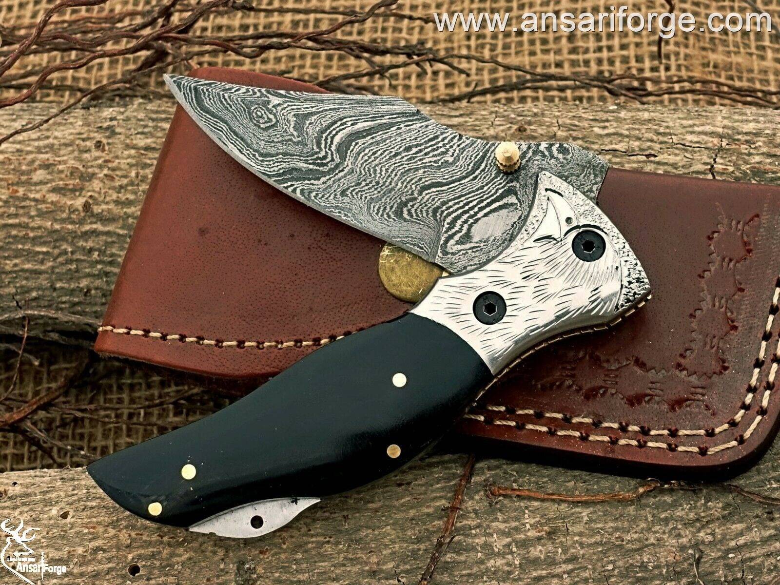 Real Damascus Knife with Leather Sheath - 1095 & 15n20 Steel Construction.