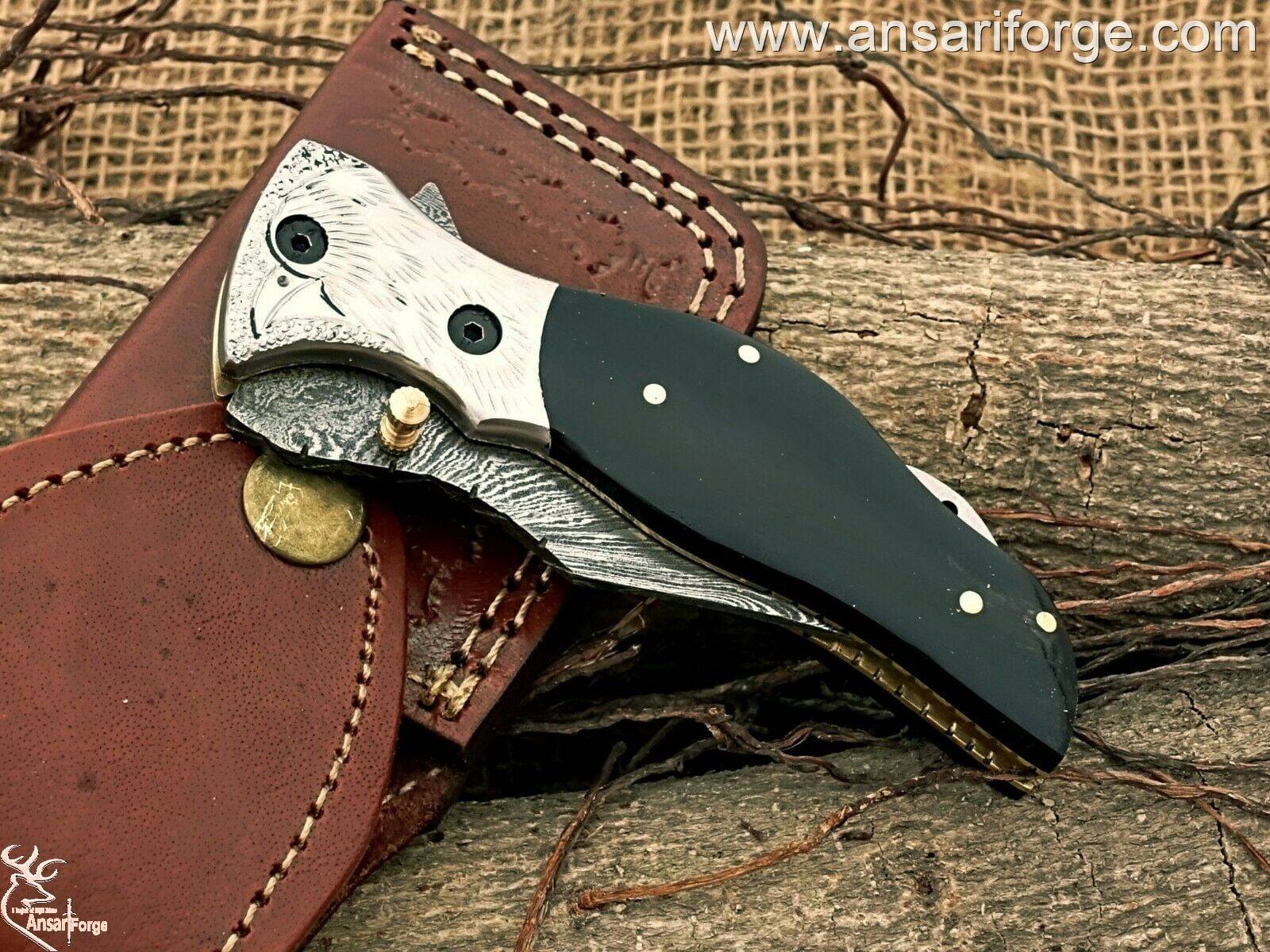 Folding Knife with Leather Sheath - Ideal for Outdoor Adventures & EDC.