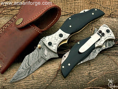 Handmade Damascus Pocket Knife - 512-Layer Twist Pattern Blade with Buffalo Horn Handle.
