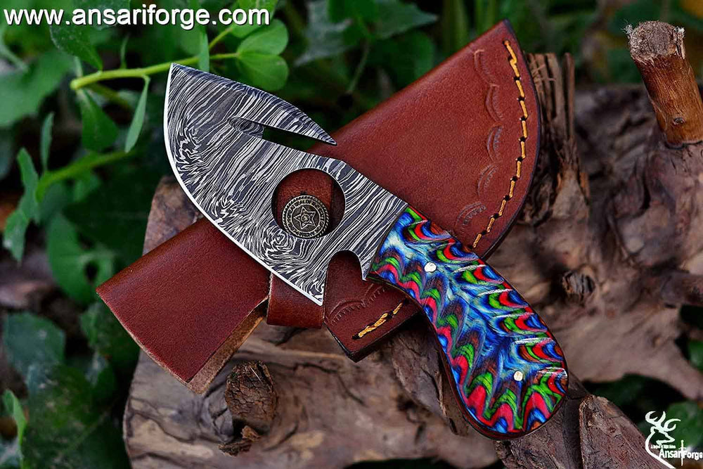 Handmade Damascus Steel Fixed Blade Skinning Hunting Knife With Gut Hook Best For Outdoor Camping Skinner Deer Fishing Hiking Edc Survival Knives For Men