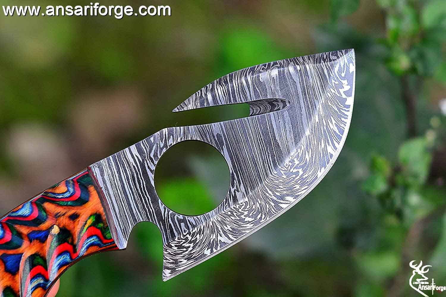 Handmade Damascus Steel Fixed Blade Skinning Hunting Knife With Gut Hook Best For Outdoor Camping Skinner Deer Fishing Hiking Edc Survival Knives For Men