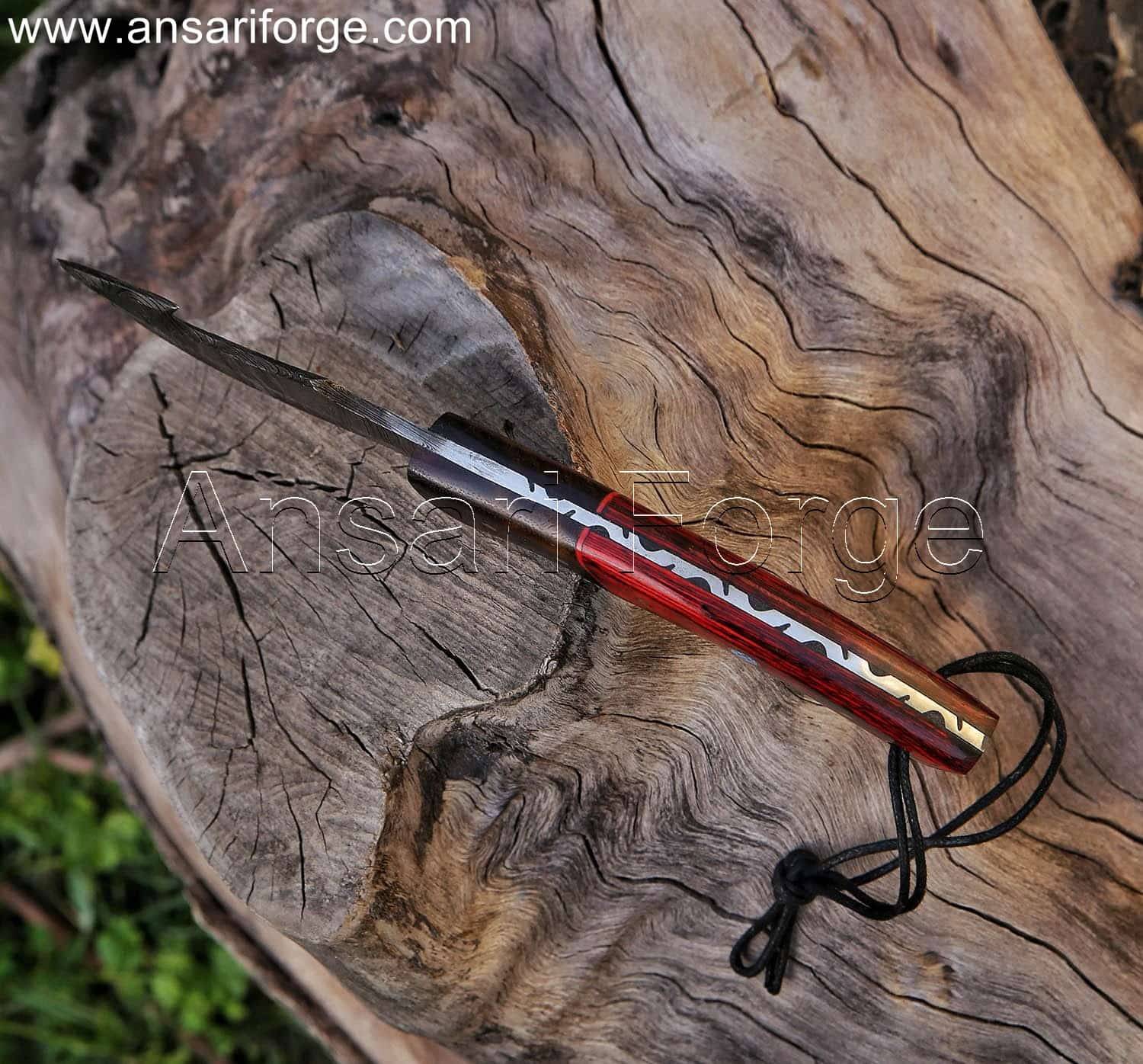 Damascus gut hook knife , Full tang fixed blade hand made knife