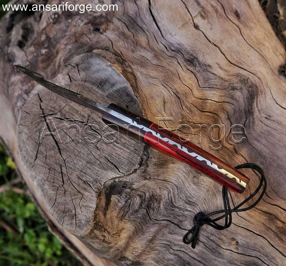 Damascus gut hook knife , Full tang fixed blade hand made knife