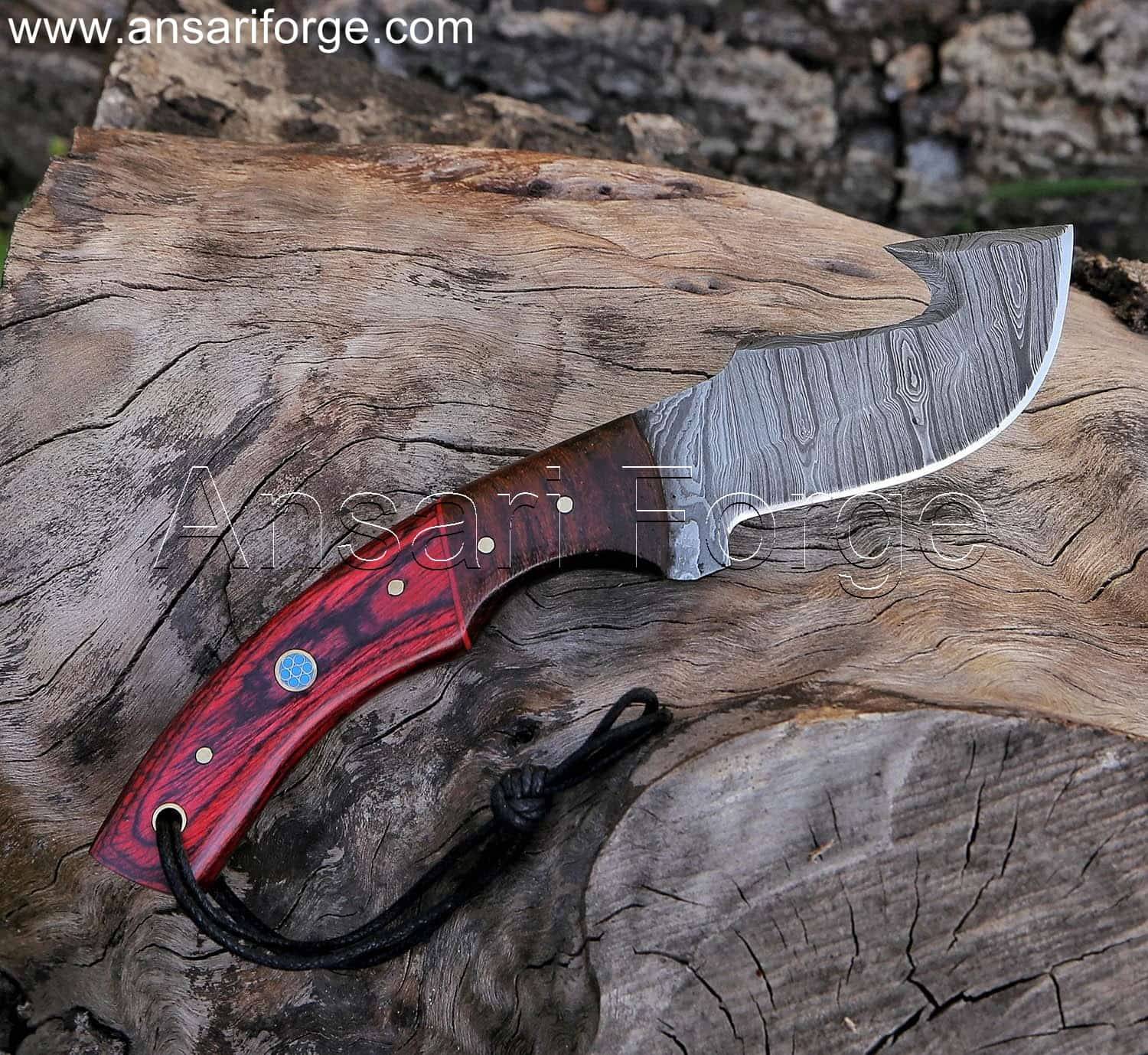 Damascus gut hook knife , Best deer Skinning knife