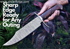 Hunting Damascus Bowie Knife With Full tang Strong Grip
