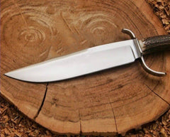 Custom Handmade D2 Steel Bowie Knife With Stag Antler And Leather Sheath