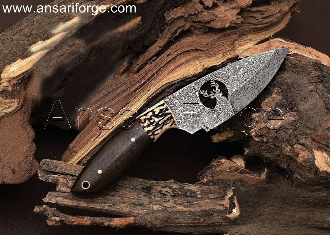 Hand-forged Damascus Steel Best Skinning Knife with Micarta Handle and Leather Sheath