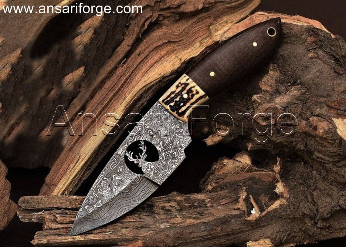 Beautiful Rain Drop Pattern Damascus steel Best Skinning Knife - A Hunting Essential