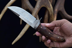 Custom Handmade Damascus Steel Hunting Knife Wood Handle And Leather Sheath
