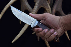 Custom Handmade Damascus Steel Hunting Knife Wood Handle And Leather Sheath