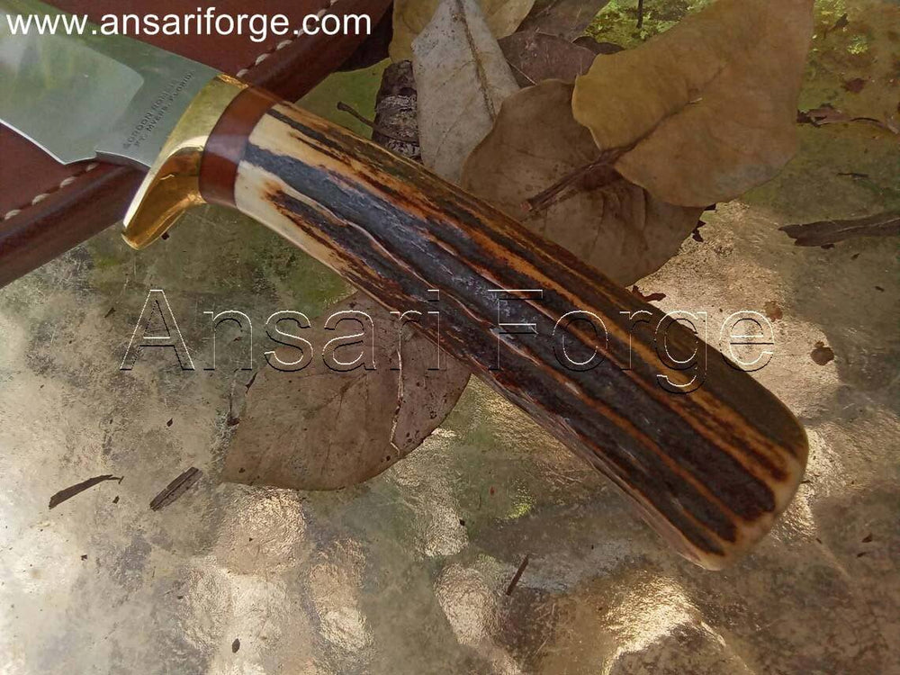 Handcrafted hunting knife handle made from genuine stag antler.