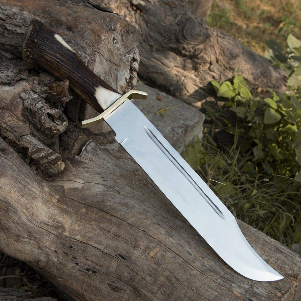 Hand Forged D2 Steel Bowie Knife - 16 inch with Crown Stag Handle.